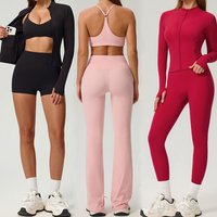 Custom Logo GYM Fitness Sport Wear Women Sport Bra Slim Zipper Jacket Yoga Flares Pants Set Yoga Leggings for Women Girls