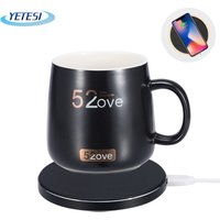 2019 Popular Warmer Constant Temperature heating Mug 2In1 leather surface QI wireless charger for iPhoneX coffee cup