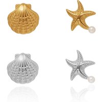 New Dainty Geometric Shell Sea Star Imitation Pearl Dissymmetry Stud Earring for Women 18k Gold Plated Stainless Steel Jewelry