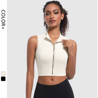 New Arrival Woman Yoga Top Gym Wear Front Zipper Tank Top Solid Color Workout Sleeveless Top