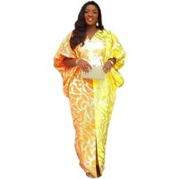Unique Yellow Plus Size Women Kaftan Jacquard African Dress Free African American Clothing