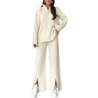 2026 Spring Half Zipper Pullover Plus Size Women Casual Regular Sleeve Sweaters Flare Pants Two Piece Set Women Knitted Sets