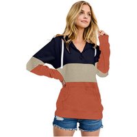 Zip Front Drawstring Long Sleeve Colourblock Pullover Hoodie