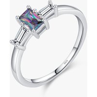 925 Sterling Silver Rainbow Color Cubic Zirconia Fashion Emerald Cut Rings for Women