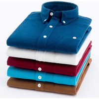 2024 Men Spring Autumn Long Sleeve Shirts Solid Color Corduroy Lapel Button Pockets Office Formal Youth Multicolor Casual Shirt