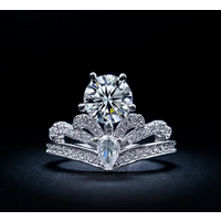 Factory Wholesale Luxury Crown S925 Sterling Silver Vvs D Color 1CT Moissanite Ring for Women Wedding Engagement Band