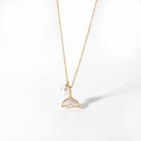 Korean Design Women 18K Gold Chain Stainless Steel Jewelry Shell Mermaid Tail Pearl Pendant Necklace for Ladies Gift