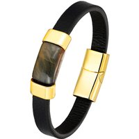 Wholesale Genuine Gold Leather Men's Bead Chakra Bracelets Natural Stone Stainless Steel Magnetic Clasp Fashion Bangles