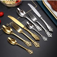 Trending Stainless Steel Royal Cutlery Set Spoon and Fork Set Stainless Gold Cutlery Set Luxury Flatware 18/10