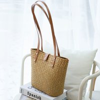 Large Capacity Luxury French Tote Bag for Female Students Handmade Summer Woven Straw Beach Shoulder Bag Two Portable Handles