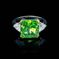 Luxury Premium Design Square Green S925 Sterling Silver Ice Flower Cut Wedding 5A CZ Ring for Women Gift