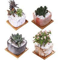 small marble grain square ceramic succulent planter pots