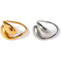 J&D Dainty Jewelry 18K Gold Plated Open Rings Gift Stainless Steel Waterdrop Cross Stacking Ring