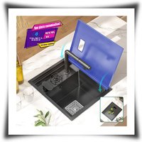 4538 New Generation Stainless Steel Square Undermount Kitchen Sink with Covered Telescopic Faucet and Glass Washer (45x38cm)