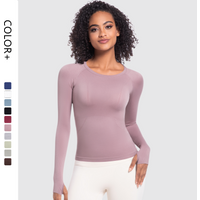 Hot Selling Women's Lightweight Long Sleeve Sports Top Neck Fitness Yoga Running T-Shirt Breathable Seamless Design Front