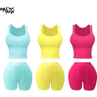 Basic Cotton Ribbed Lounge Wear for Women Solid Style Two Piece Tank Top and Shorts Set Casual Conjunto De Mujeres Outfits