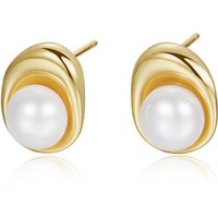 Fine Jewelry 925 Sterling Silver 18k Gold Plated Geometric Button Real Freshwater Pearl Stud Earrings for Women