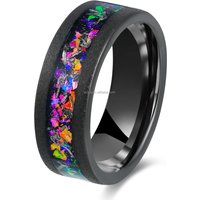 POYA Romantic Sandblasted Black 8mm Tungsten Ring Colorful Galaxy Ring Meteorite Shaving Inlay for Wedding Gift Anniversary