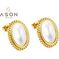 Ason Unique Elegant Fashion Retro Bridal Pearl Earrings 18k Gold Plated Round Earrings Korean Earrings for Women