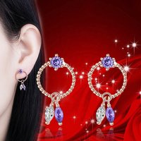 Dainty Rose Gold Plated Round Drop Earring Purple and White Cubic Zircon Diamond Hoop Earring for Women Bridal Earrings Jewelry