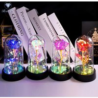 24K Gold Rose Light String Acrylic Dome Artificial Rose Plastic Christmas Decor for Women Mom Valentine's Day Mother's Day