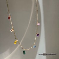 New Magic Color Dopamine Titanium Steel Necklace Blue Diamond Rainbow Water Drops Zircon Seven Color Geometric Trendy for Girl