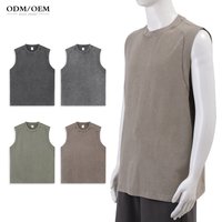275g Pure Cotton Heavy-Duty Vintage Vest Washed Shoulder All Cotton Loose TShirt Men Women Plus Size Summer Worn-Out Sleeveless