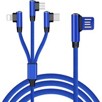 RC-19 Blue 3 in 1 90 Degree angle Fast Charging bend head USB cable for iPhone Type C Micro USB