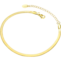 Etelleza New Stainless Steel 14K Gold Plated 4MM Flat Snake Chain Anklet Simple Chain Anklets for Women Gift