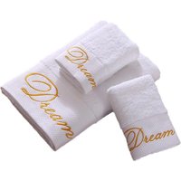 Stock Hotel Logo White 100% Cotton Luxury Satin Weave Quick-Dry Eco-Friendly 3-Piece Bath Towel Sets for Spa Shower Bathroom