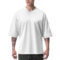 Oversized V Neck Half Sleeve T Shirt Mens Street Hip Hop Loose Dropped Shoulders Gym Clothing Mesh Fitness Bodybuilding T-shirt