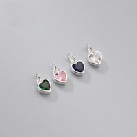 Fancy S925 Sterling Silver Pink Green Navy CZ Love Heart Pendant Charms for Necklace Bracelet Earrings Permanent Jewelry Making