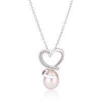 KAMMY Women's Trendy 8-8.5mm Designer Irregular Heart Pearl Pendant Necklace Rhodium Plated 925 Silver Love Hollowing Parties