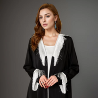 Yuxi 2024New Middle East Simple Embroidery Muslim Women Abaya Dress Dubai Hijab Casual Dresses Tassel Sleeves Robe