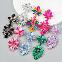 Gold Plated Statement Earrings Fashionable Crystal Water Drop & Geometric Flower with Layered Colorful Rhinestone Pearl Jewelry