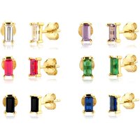 EH1259 925 Sterling Silver Colorful Rainbow Square Stud Earring White Purple Gemstone Piercing Ohrringe Pendiente Fine Jewelry
