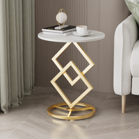 Modern Luxury Diamond Shaped Bracket Side Table Round Marble Center Table for Living Room Dining Elegant Home Furniture
