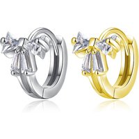 EH1518 Fine 925 Sterling Silver Zircon Diamond Bow Ear Buckle Earrings Women 18K Gold Plated Hoop Earrings Fashion Jewelry