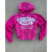 Custom Distressed Patch Embroidery Vintage Applique Men Hoodie New Design Rhinestone Acid Wash Zipper Hoodie