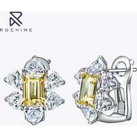 Rochime Cluster Yellow Gemstone Earrings S925 Silver Gold Plated 5a Zircon Jewelry for Women