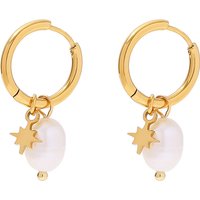 18k Gold Plated Stainless Steel Freshwater Pearl Star Charm Dainty Pendant Hoop Earrings for Women