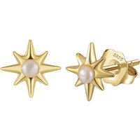 RINNTIN GPE113 925 Sterling Silver Freshwater Pearl Eight-Pointed Star Stud Earrings Women Fashion Fine Jewelry