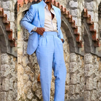 Elegant Sky Blue Men's Suits Blazer Single Breasted Shawl Lapel Clothing Luxury 2 Piece Jacket Pants Full Sets Costume Homme