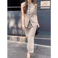 Boutique Wholesale 2025 Summer New Fashionable French Style Slimming Sleeveless Vest High Waist Half Skirt Women's Set