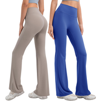 Women's Plus Size High Waist Flare Yoga Pants Bootcut Workout Leggings Elastic Waist Solid Athletic Bell Bottom Fitness Pants