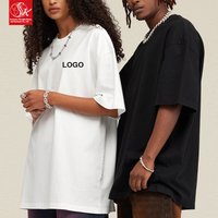 SK 250g Trendy Brand Washed Retro Old Fried Heavy-Duty Knitted Cotton Oversized Crewneck Short-sleeved T-shirt Unisex