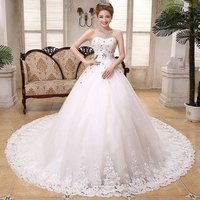 Luxury Beaded Long Train Lace Tail Wedding Dress/Bridal Gown