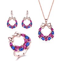 Fashion Cute Christmas Wreath Bow Silver Jewelry Set Pendant Ring Earring 925 Sterling Jewelry Sets for Women
