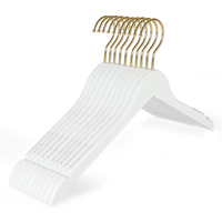 440mm Length Anti Slip Shoulder Shiny Finishing White Wooden Tops Dress Shirts Coat Clothes Hangers with Thick Gold Hook