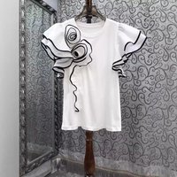Boutique Wholesale 2025 Summer New Fashionable Round Neck Korean Version Ruffled Women's T-shirt